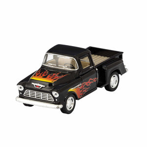 schylling toys diecast 55′ chevy pickup with flames-black