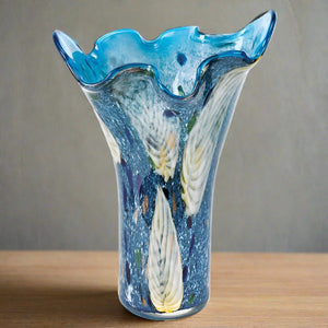 badash crystal royalty murano style art glass 17" blue napkin vase