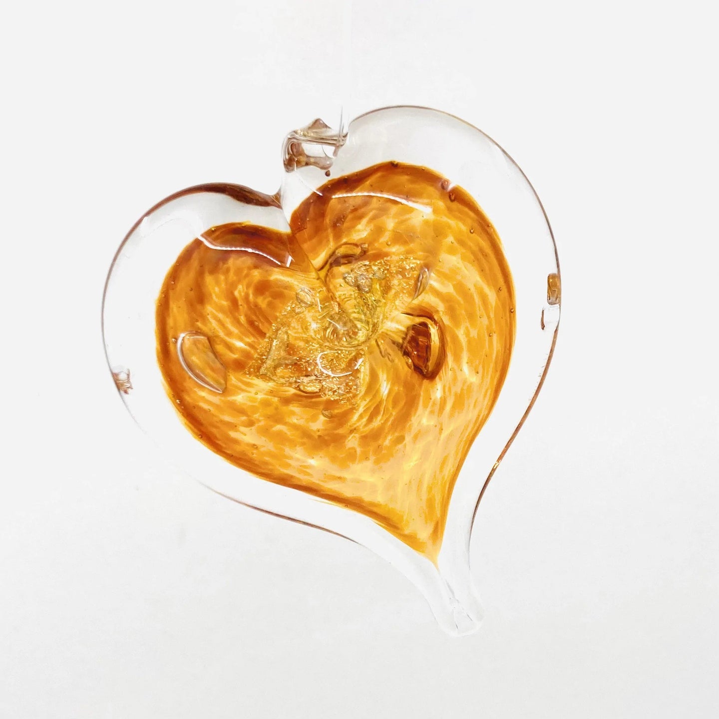 luke adams glass heart ornament, citrine