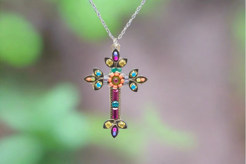firefly jewelry multi color mosaic inlay cross necklace