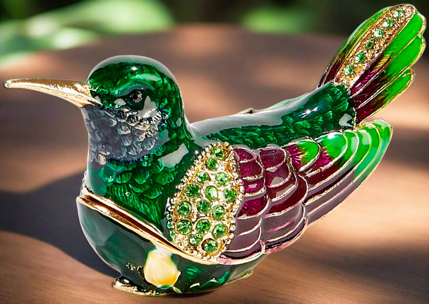 kubla crafts bejeweled dark green hummingbird box