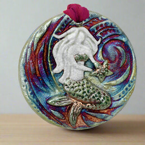 raku potteryworks mermaid medallion ornament