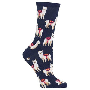 hotsox women's llamas crew socks-denim heather