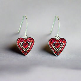 firefly jewelry heart within a heart earrings- red