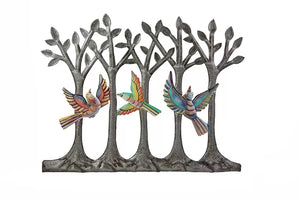 haitian tin art painted bird forest