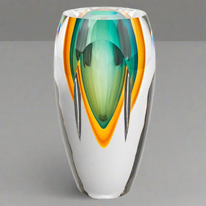 badash crystal rimini murano style art glass amber and green 6" vase