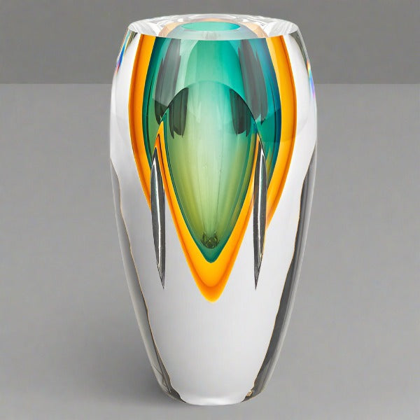 badash crystal rimini murano style art glass amber and green 6