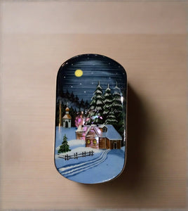 russian lacquer box- church snow scene