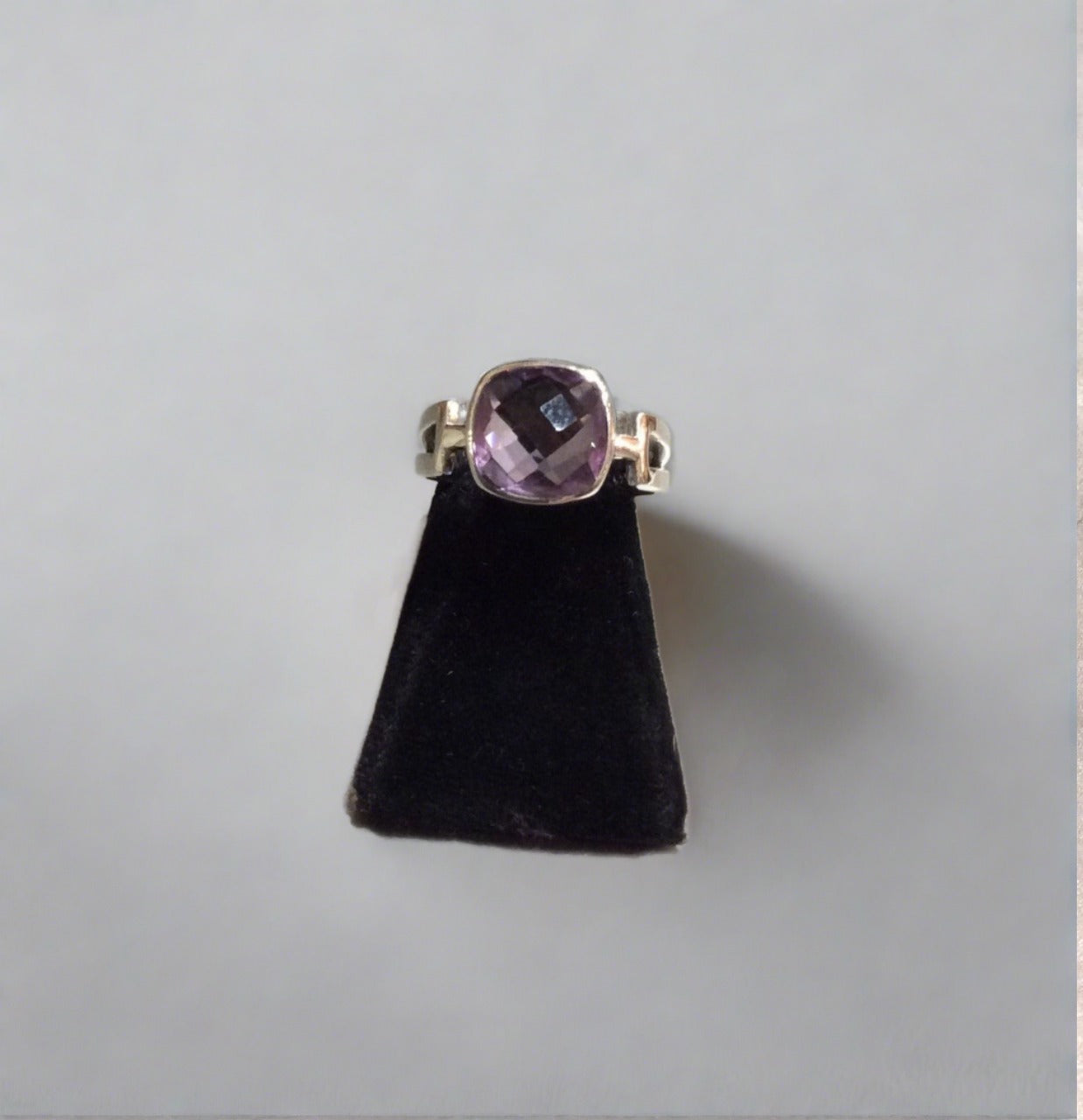 sterling silver square cushion cut amethyst ring size 8