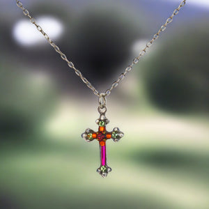 firefly jewelry dainty color cross necklace-fuchsia 8496-fh