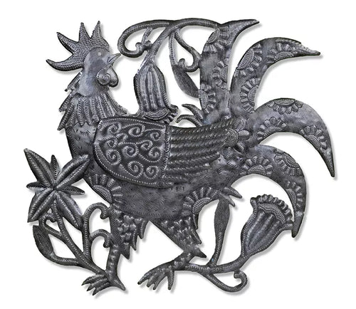 haitian tin art singing rooster 3-d