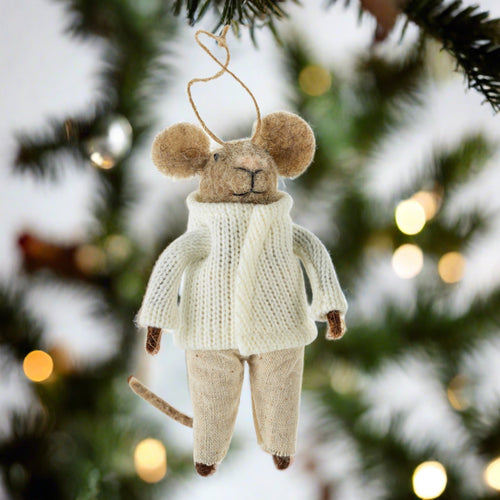 indaba felted mouse ornament-hibernal harrison
