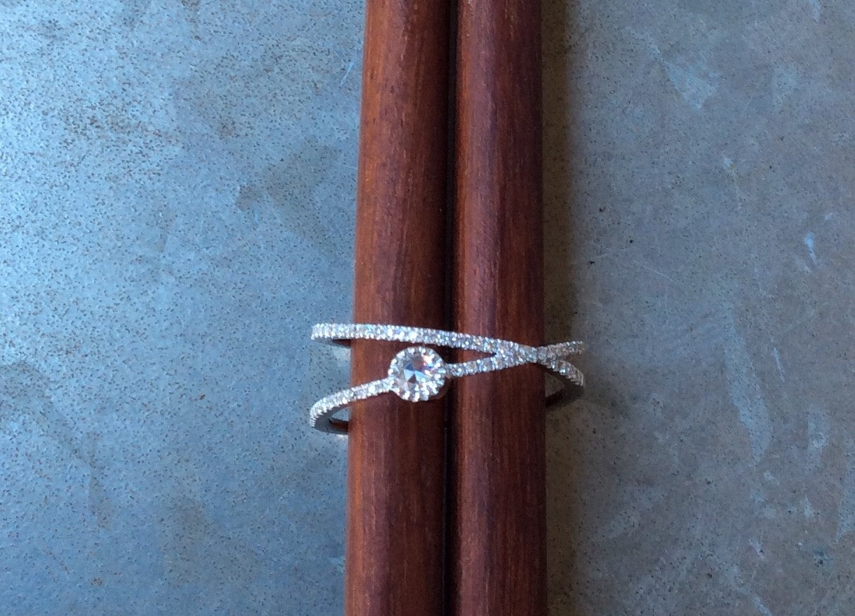 liven co. double band pave ring with rose cut diamond in 14k white gold size 7