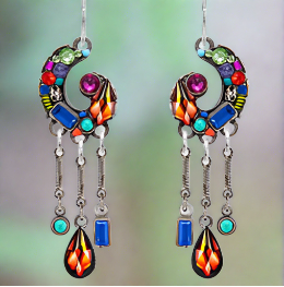 firefly jewelry bejewled spiral w/dangles earrings-multicolor