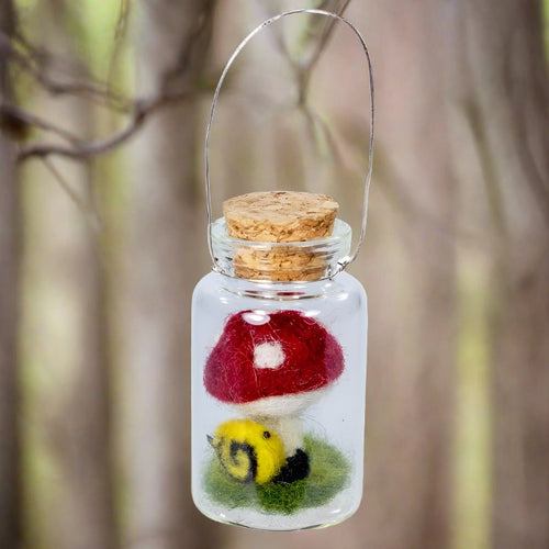 dzi handmade bottle orn: fairy mushroom & snail