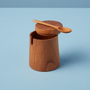 be home teak round cellar with lid & spoon