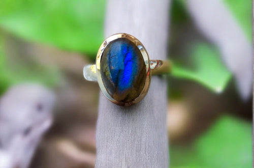 sterling silver bezel set oblong labradorite ring size 8.5