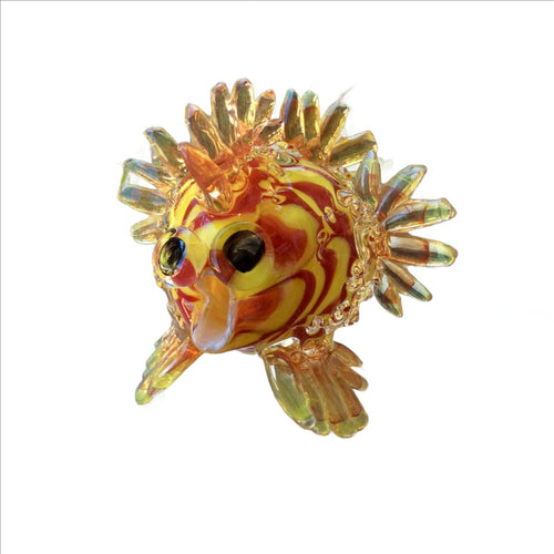 hudson glass medium puffer fish- yellow & red