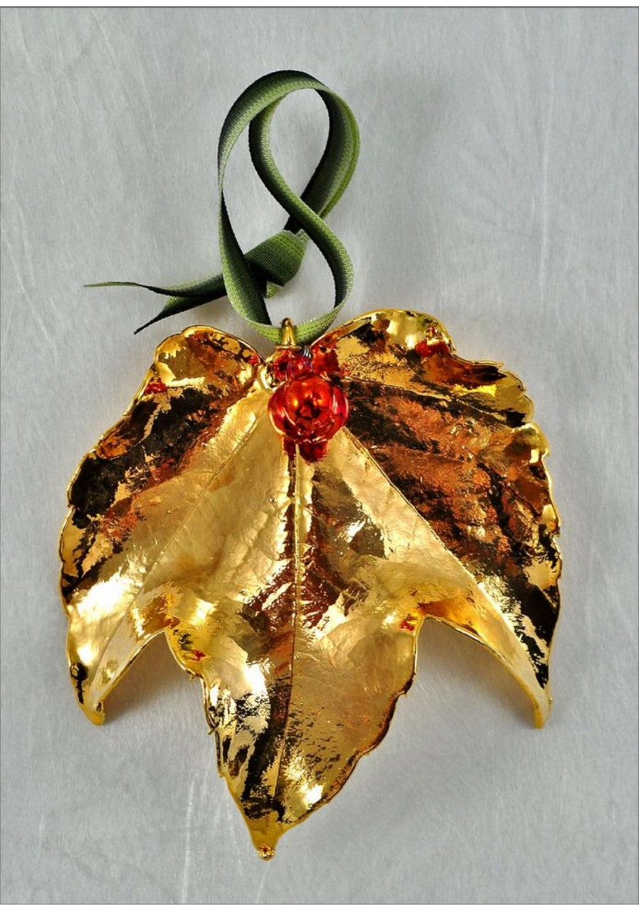 The Rose Lady Gold Grape Leaf w/Iridescent Berries Ornament Media 1 of 1
