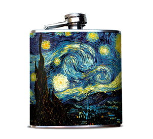 oso+bean van gogh starry night hip flask