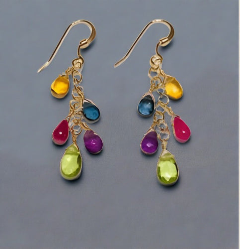 pom jewelry earrings mixed gemstones in gold fill
