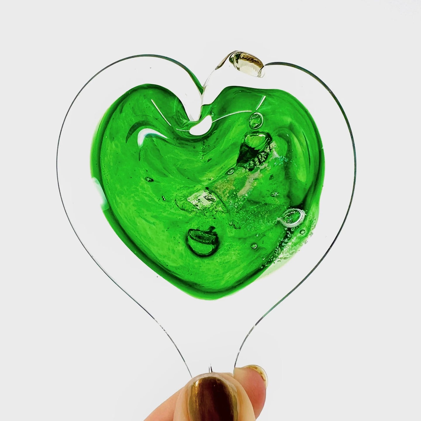 luke adams glass heart ornament, emerald