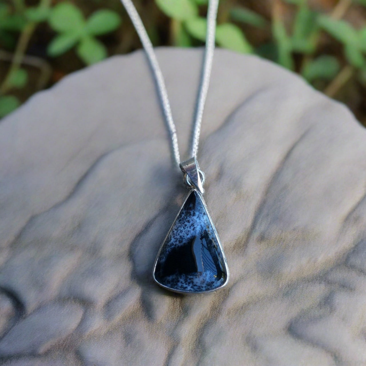 Triangle Shaped Dendritic Opal Pendant set in Sterling Silver