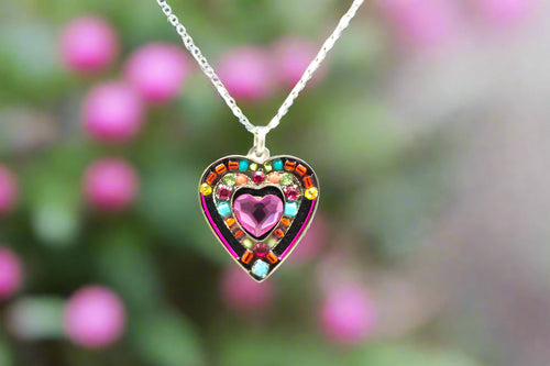 firefly jewelry rose heart pendant necklace- multicolor 8708-mc