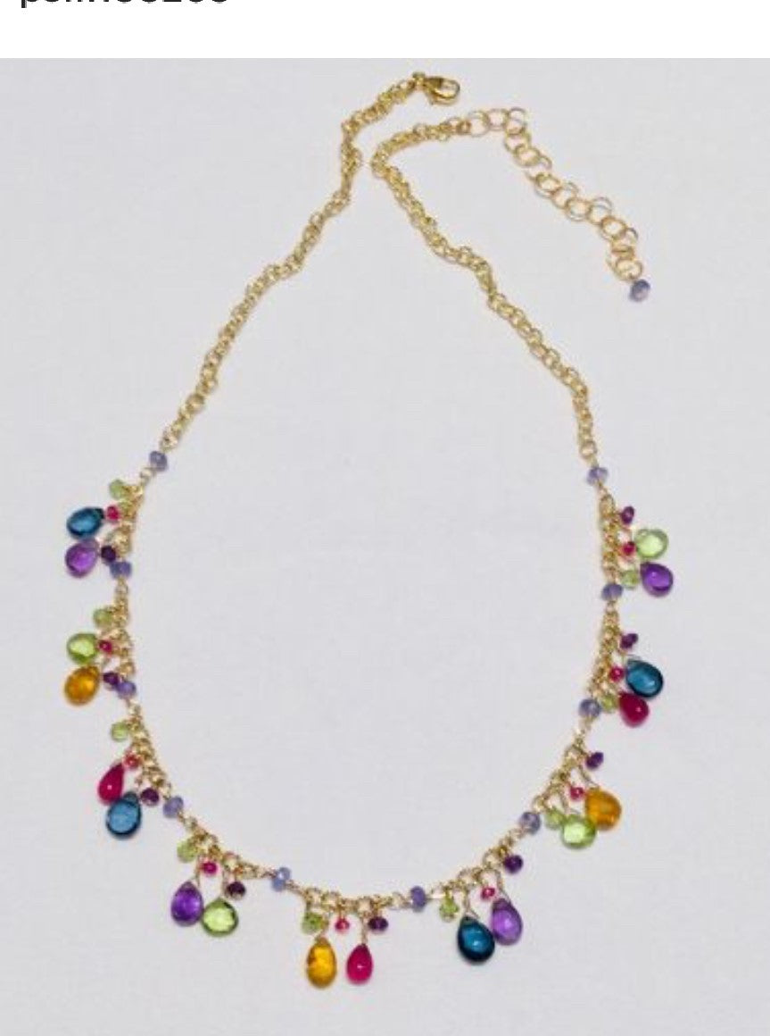 pom jewelry necklace mixed gemstones in gold fill-pn-m2