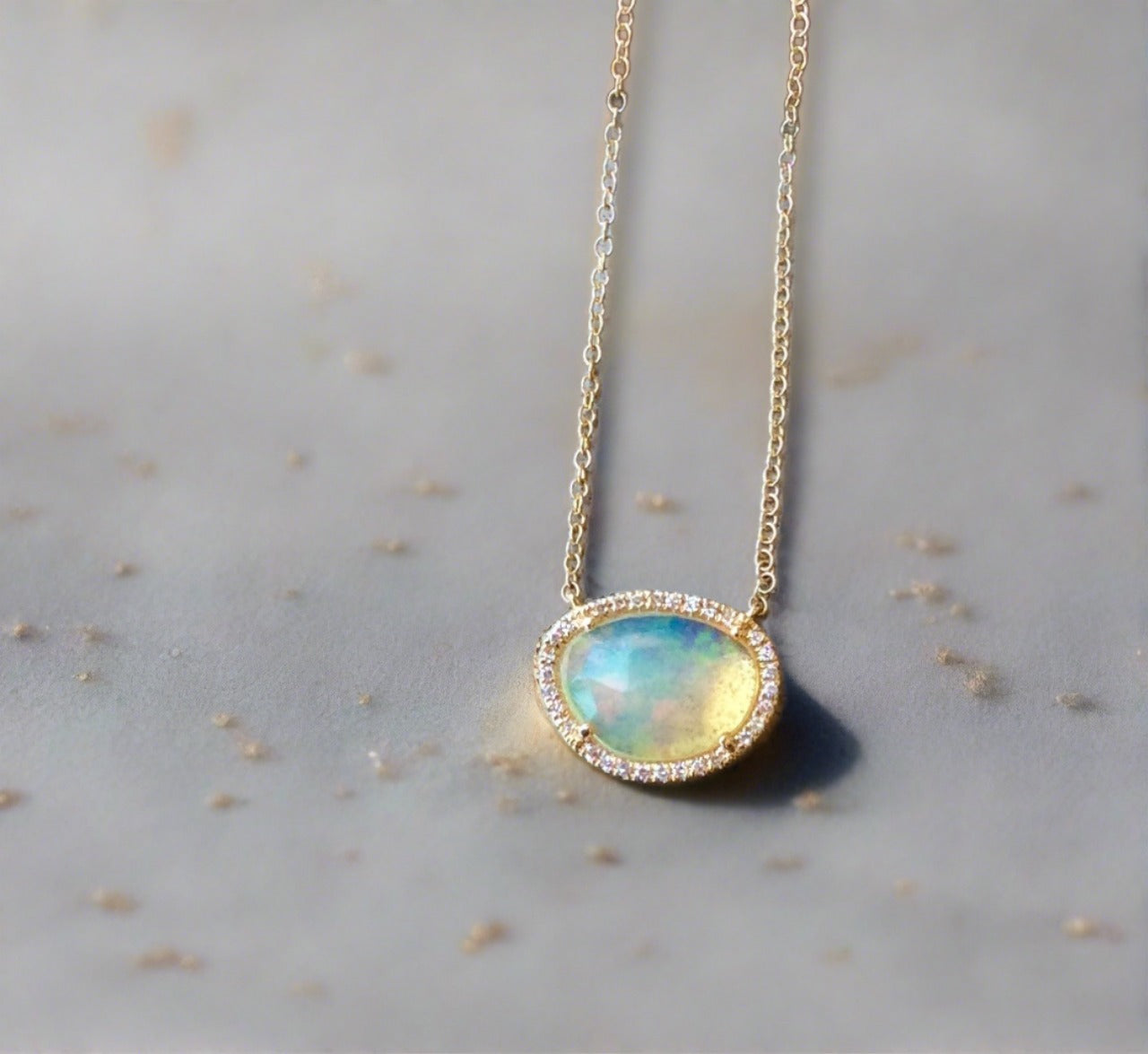 liven co. one of a kind opal and diamond halo necklace- yellow gold