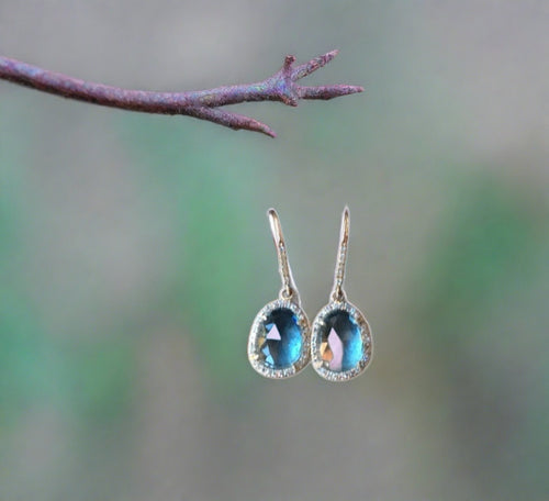 liven co. small organic shape sky blue topaz and diamond drop earrings-yellow gold