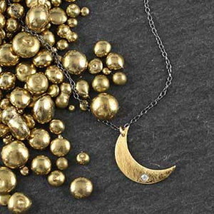 Zina Kao Small Crescent Moon Necklace with CZ (n-fc1s)
