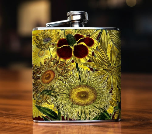 oso + bean yellow sunflowers liquor flask