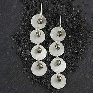 Zina Kao Four Frosted Disc and Pyrite Rondelle Earring