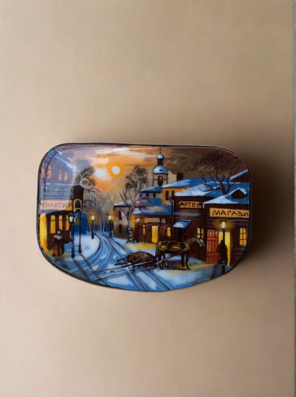 snowy town russian lacquer box