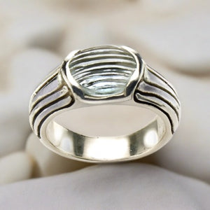 bask jewelry cabochon aquamarine fluted shank carved stone ring size 8