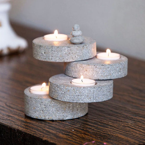 river stone tea light holder