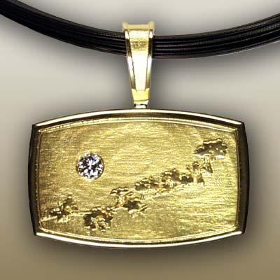 j. petet designs 18k yellow gold and diamond pendant plum blossoms