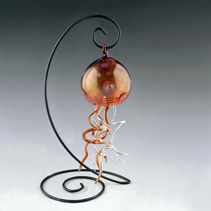 boise art glass, small hanging jellyfish amber