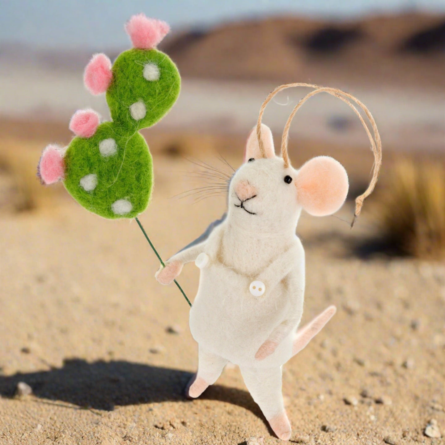 indaba felted mouse ornament- ~cactus rosa