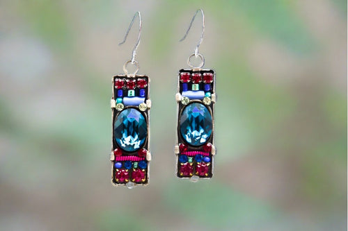 firefly jewelry earrings, dainty bar in bermuda blue