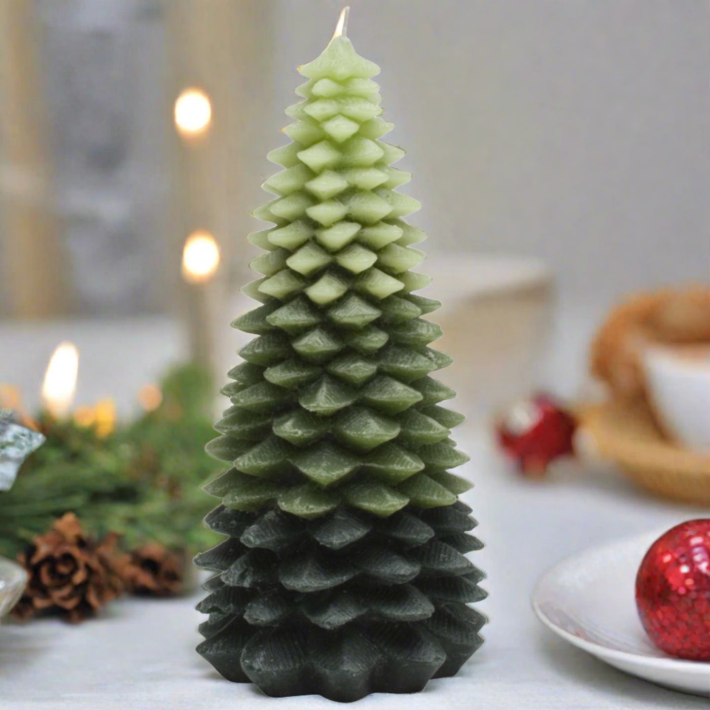 tag green chunky leaf tree candle,  large