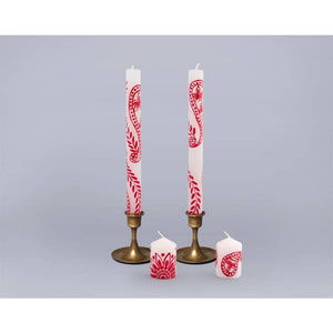 kapula henna red on white candles pair of 9" tapers