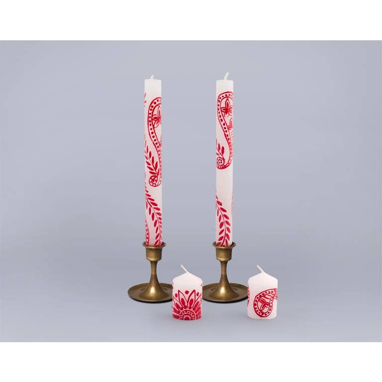 kapula henna red on white candles pair of 9