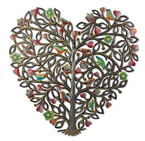 haitian tin art painted heart tree
