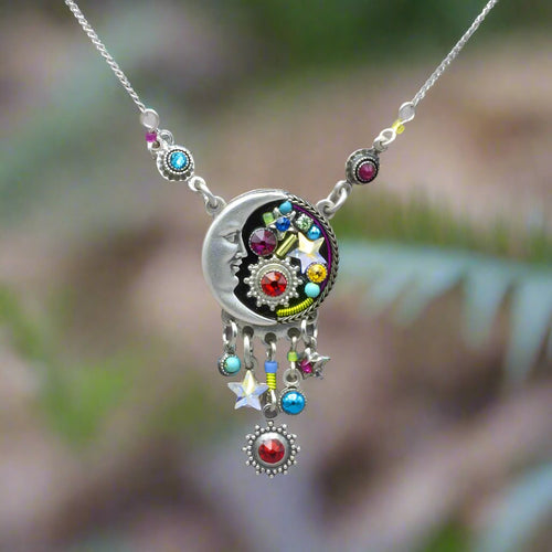 firefly jewelry luna circular pendant with dangles necklace-multicolor