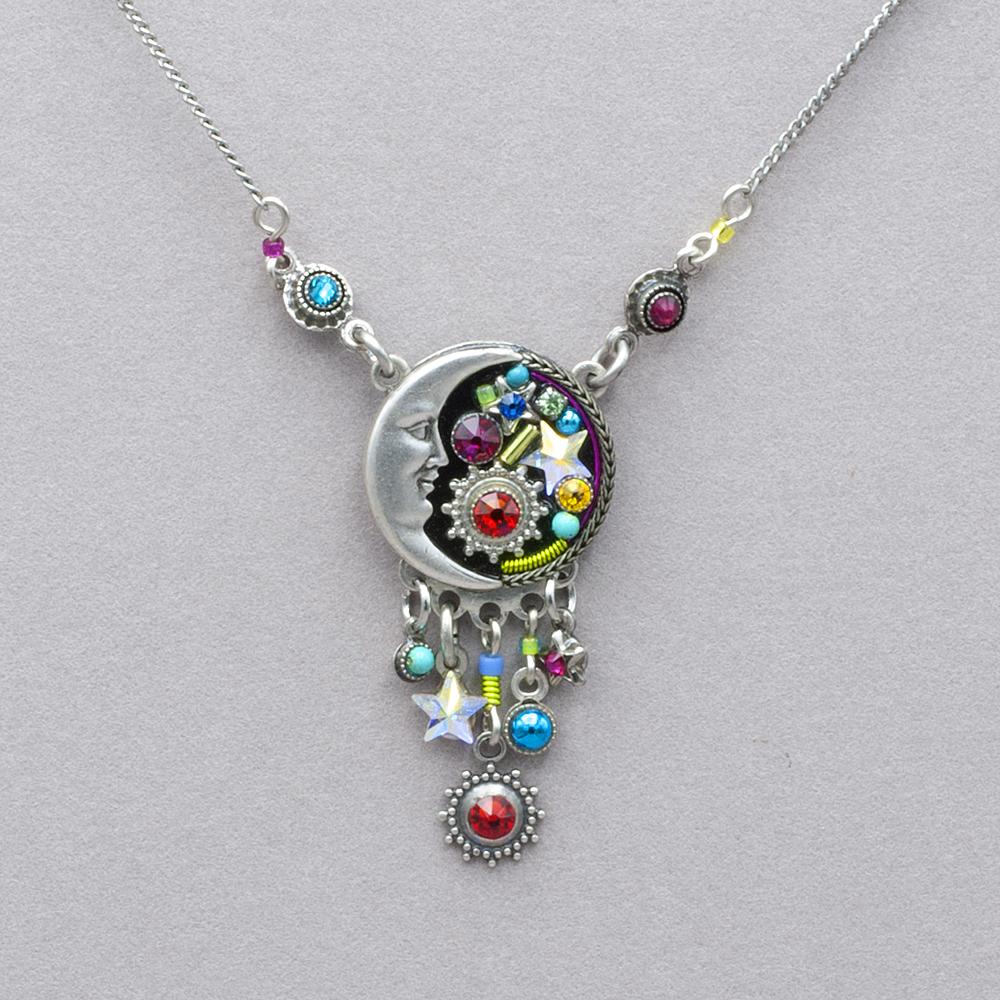 firefly jewelry luna circular pendant with dangles necklace-multicolor