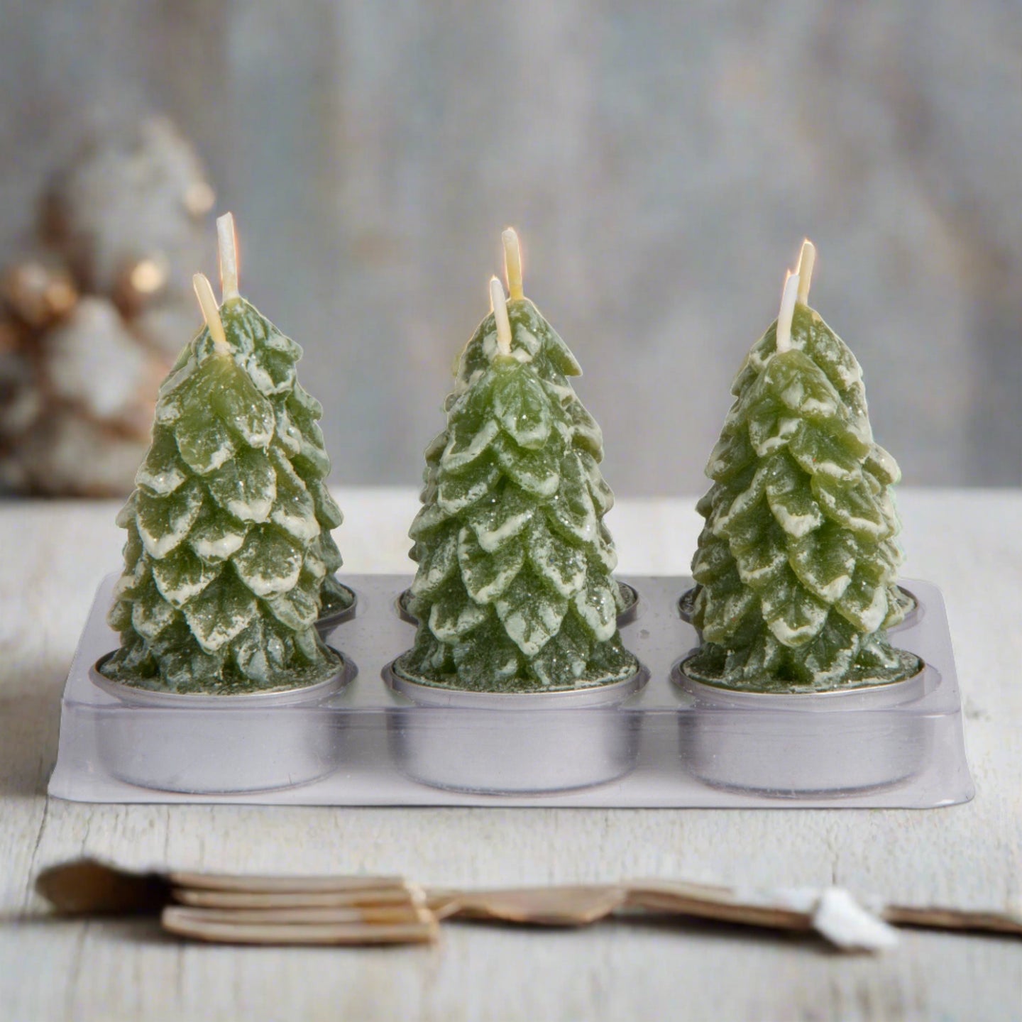 Tag Spruce Tea Light Candles Set/6- Green