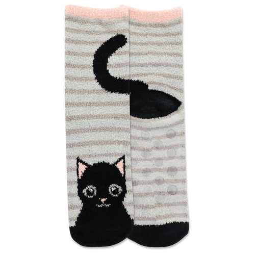 hot sox women's cat cozy gripper short crew socks