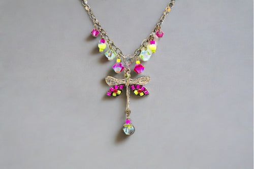 firefly jewelry dragonfly necklace with dangles-hot pink